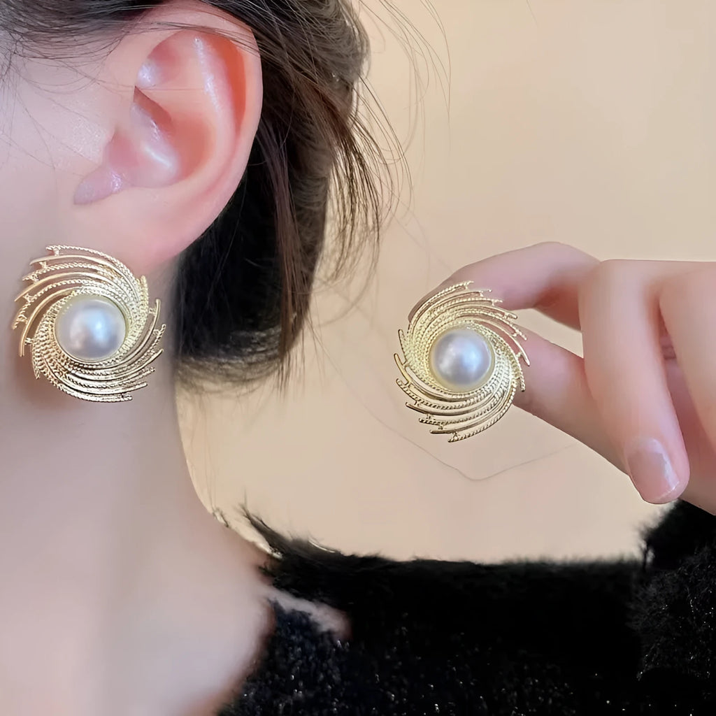 Women's vintage floral earrings with pearl accents and electroplated alloy construction