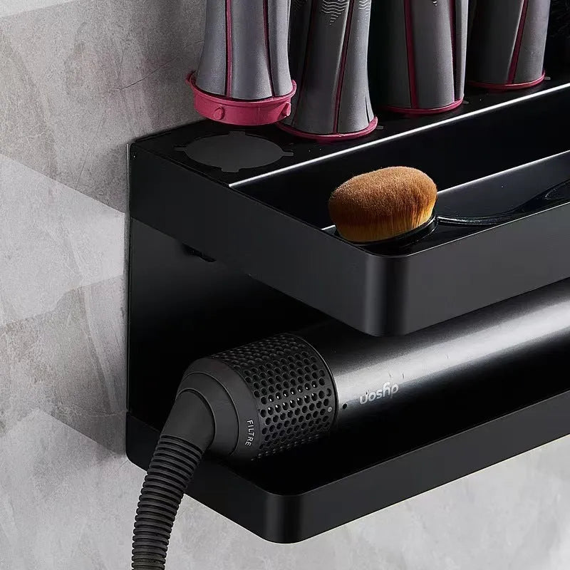 Punch-free Marcel waver bathroom storage rack in aluminium with double-layer design