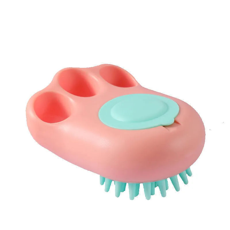 A blue cat claw-shaped pet bath brush for grooming and massaging dogs or cats during washing.