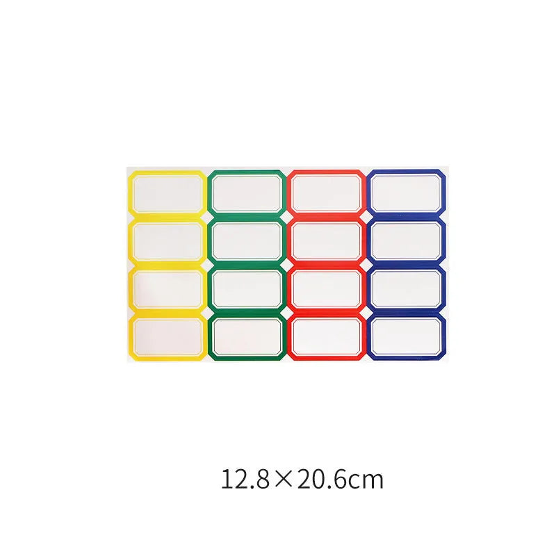 Handwritten labels and adhesive stickers showing grid configurations and colour options including white German adhesive stickers