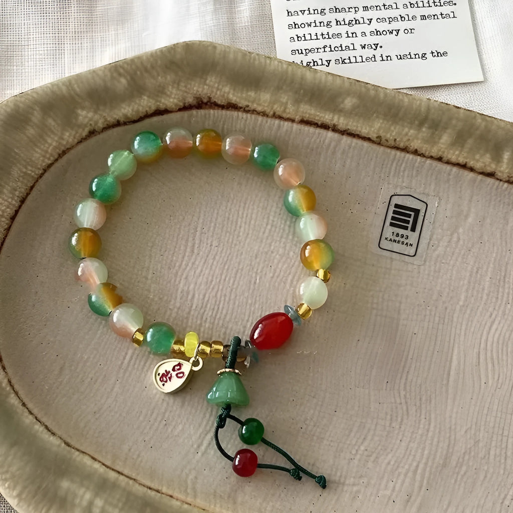 Traditional Chinese Lotus Ruyi bracelet with mixed material beads and manual craftsmanship