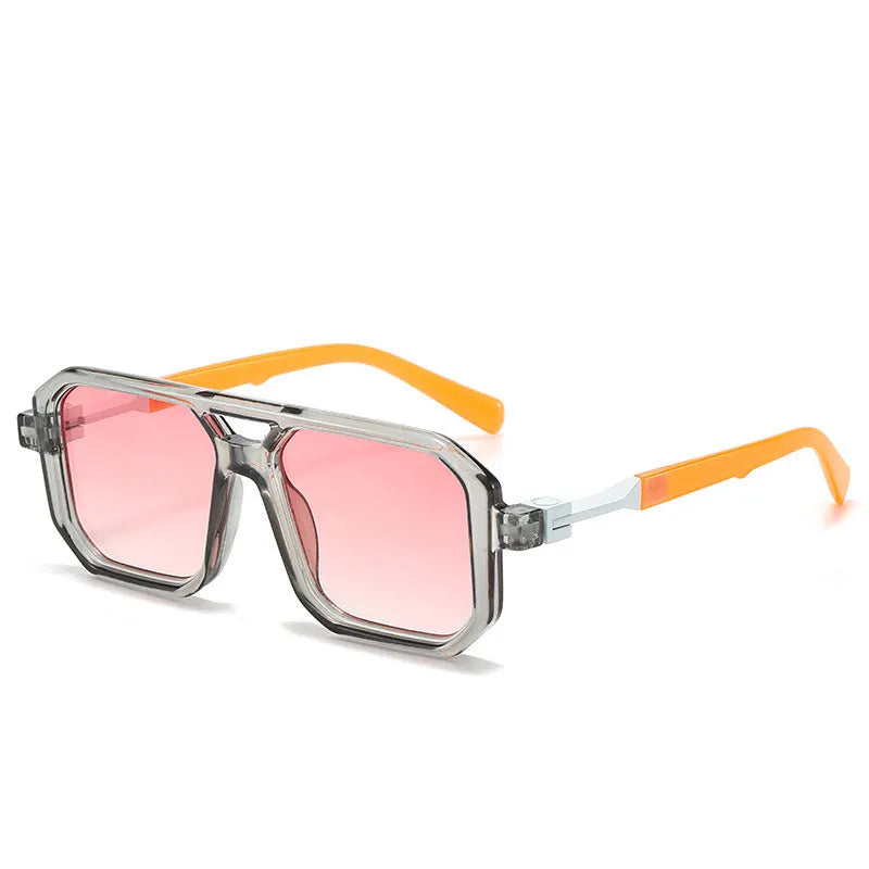 Retro double beam pilot catwalk sunglasses showing multiple colour and lens combinations