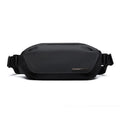 Men's black Oxford cloth messenger bag with a cross-body shoulder strap.