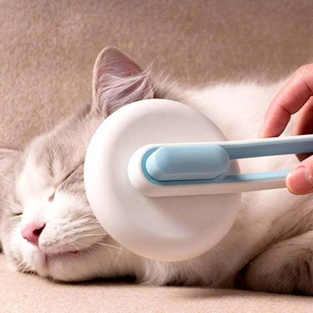 Automatic hair release pet grooming brush with stainless steel teeth in blue, green, or pink colours