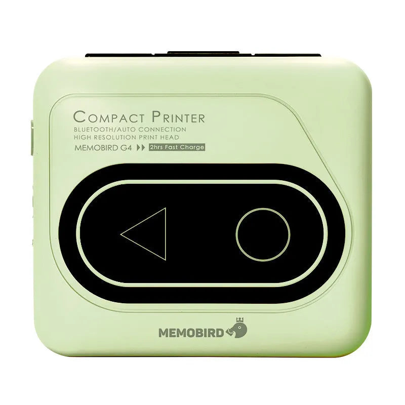Bluetooth mini thermal pocket printer in avocado green with thermal paper roll and USB charging cable