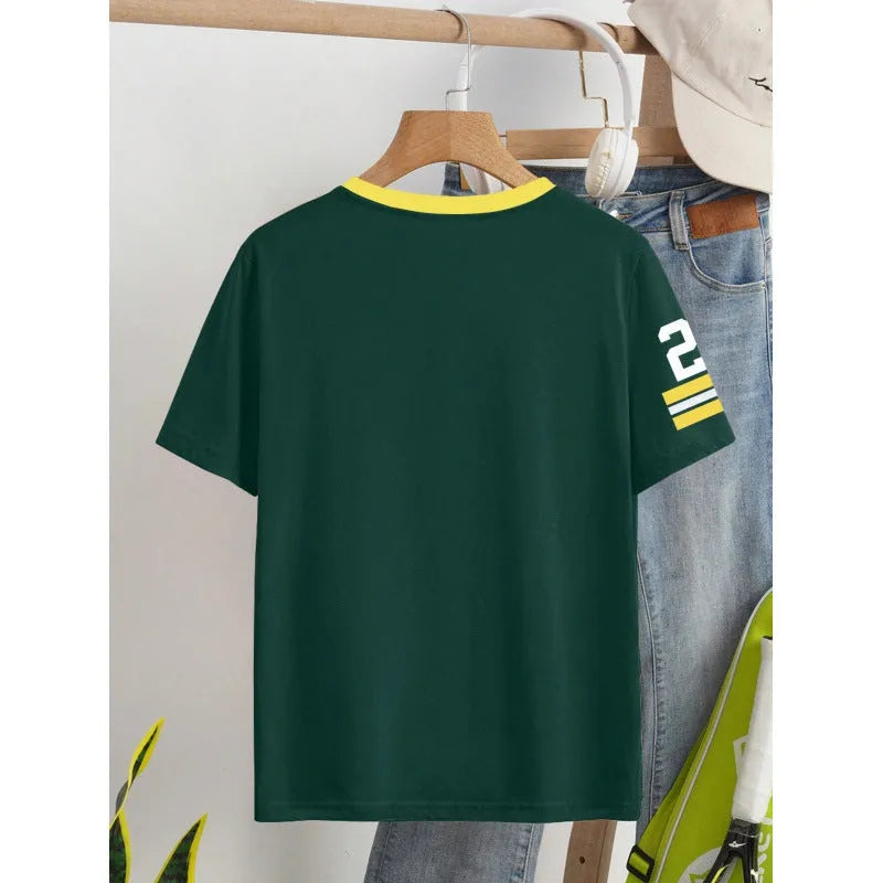 Red loose fit cotton t-shirt with white digital letter printing, short sleeve casual design