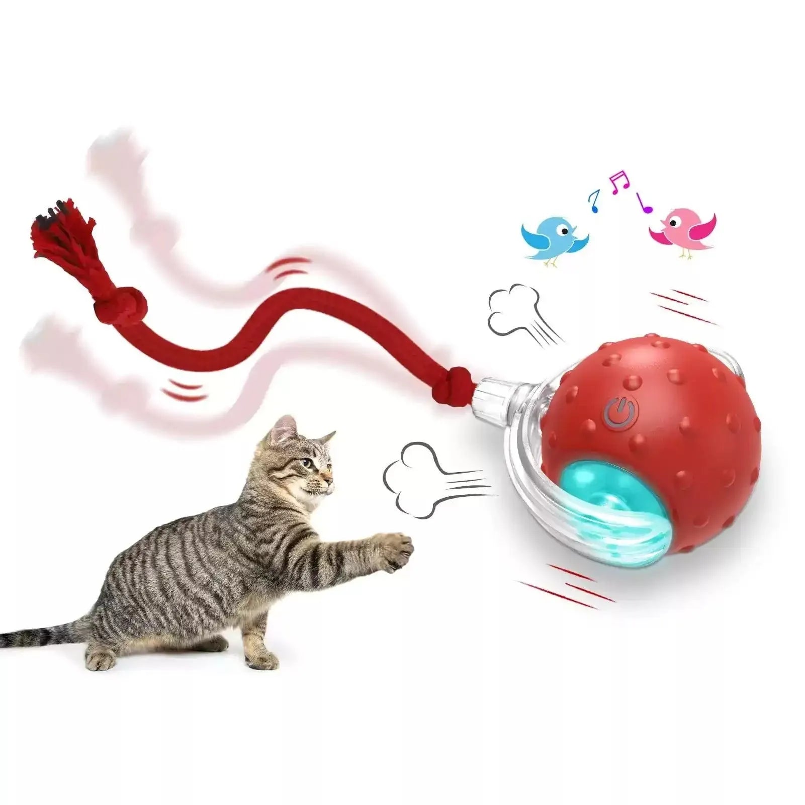 Blue interactive cat toy ball with LED light and bell for indoor feline entertainment
