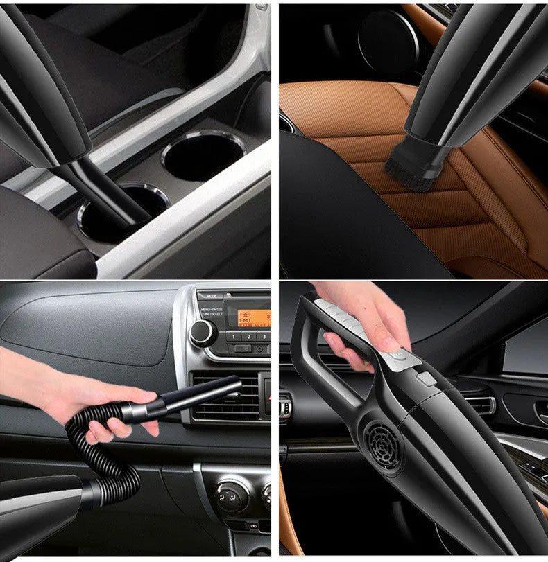 Black and orange portable car vacuum cleaner with 12V plug, shown at 36cm length.