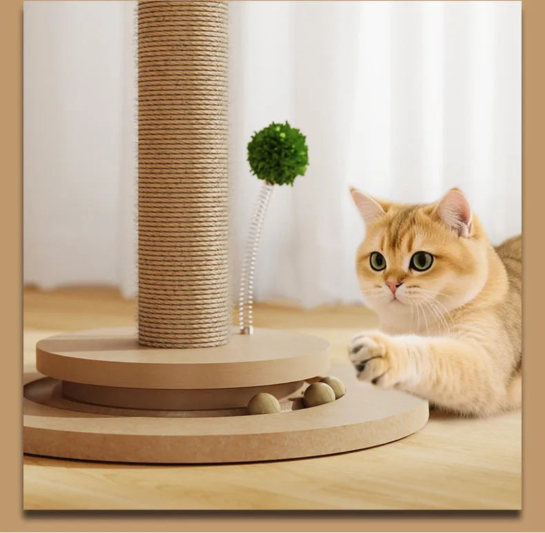 Vertical cat climbing frame with hemp rope posts in Canna colour.