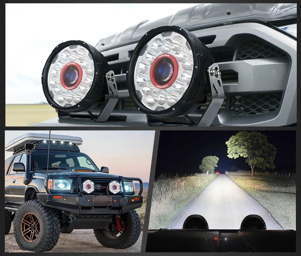 Pair of 7-inch round LED waterproof off-road vehicle auxiliary lights with bright white illumination