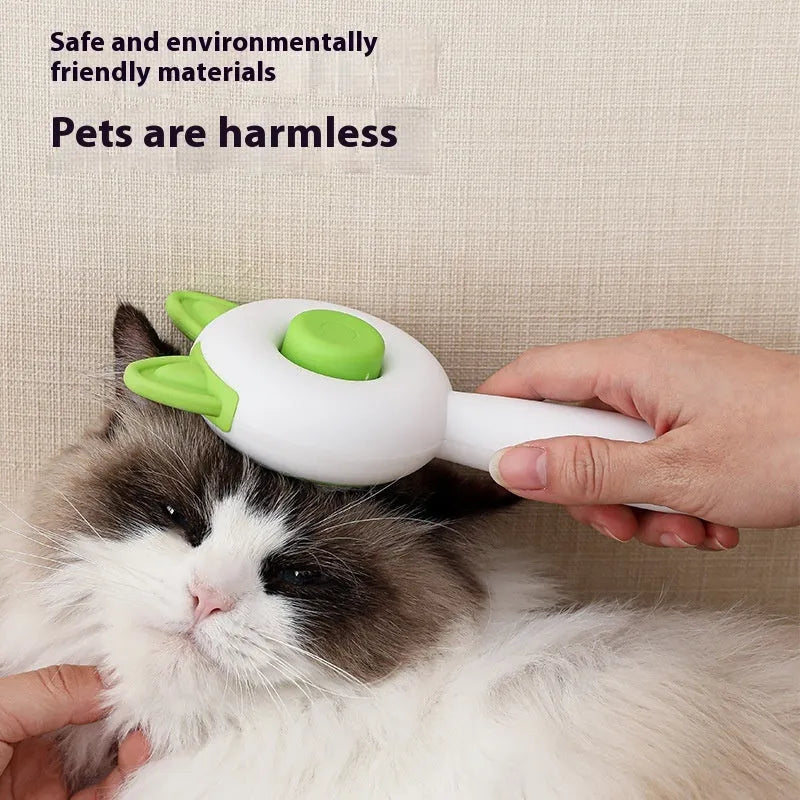 Self-cleaning cat grooming comb with stainless steel teeth in greenish white colour option