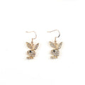 Cute cartoon rabbit stud earrings in gold, pink, and silver colours.