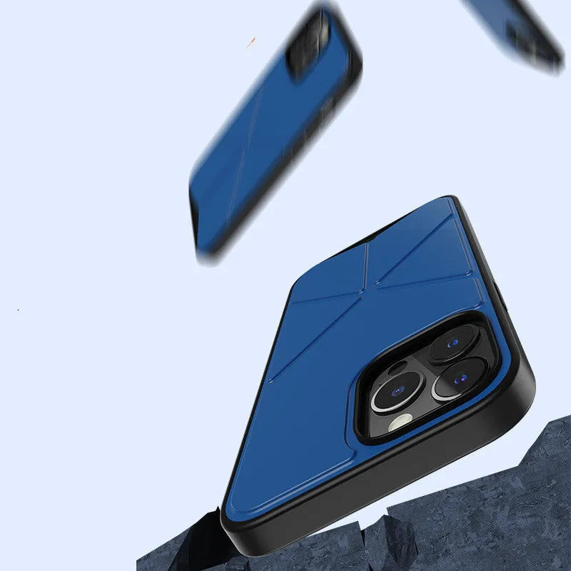 Black and blue solid colour TPU back cover case for iPhone 13 models on a plain background.