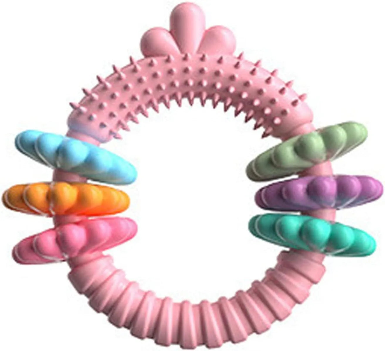 TPR rubber dog chew toy shaped as ring for small dogs, blue green pink colours