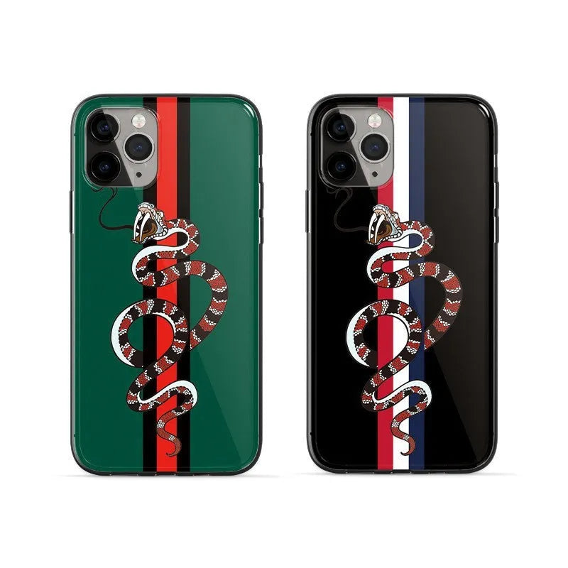 Black frosted silicone iPhone case with cartoon snake UV painting design on back