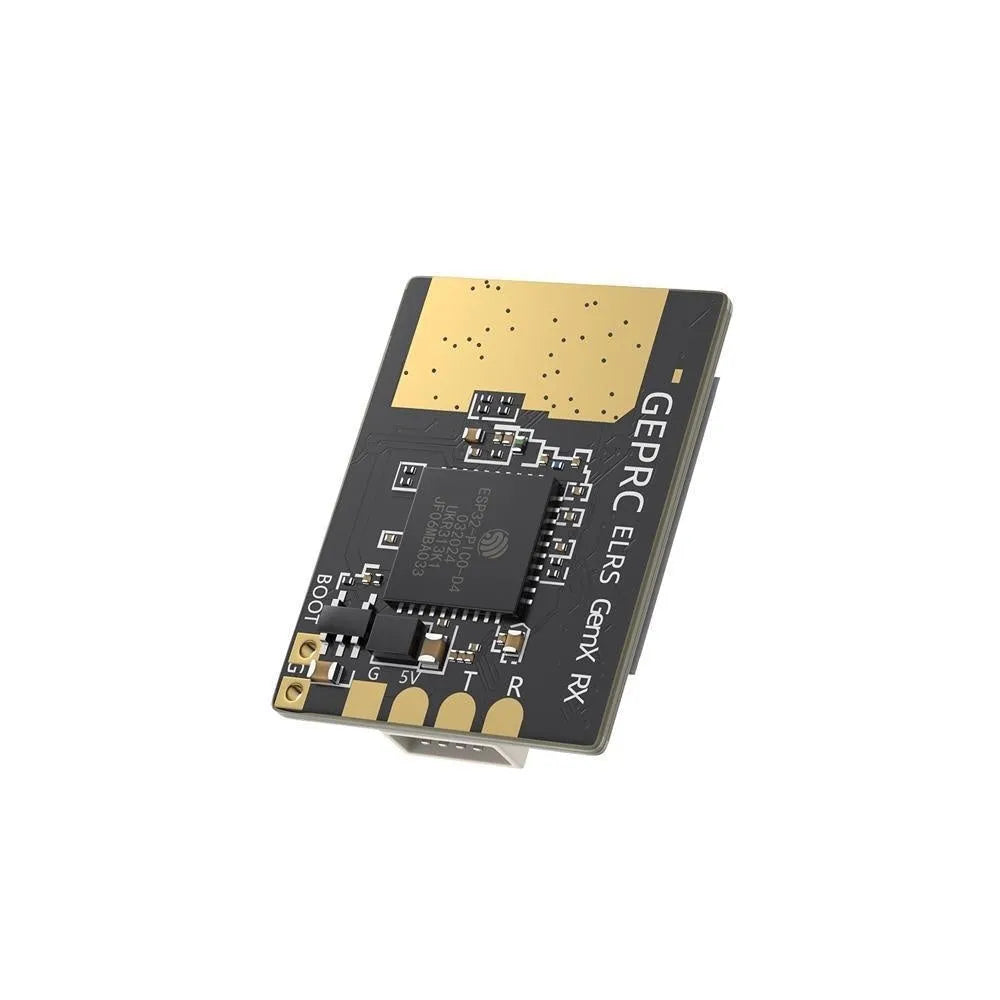 ELRS dual-band FPV drone receiver module with two T-shaped antennas and connecting cable.