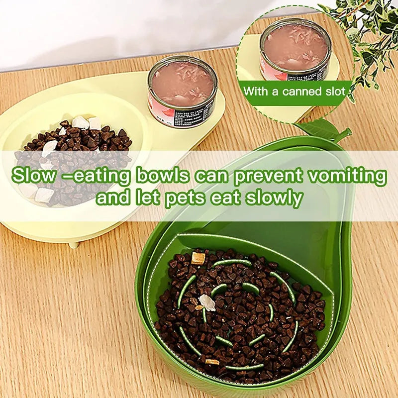 Avocado shaped automatic cat water dispenser and slow feeder bowl set