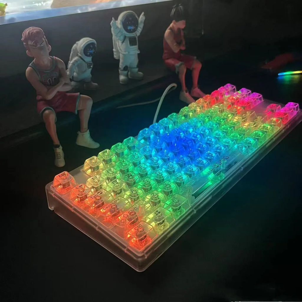 132 transparent plastic keycaps arranged as complete mechanical keyboard replacement set