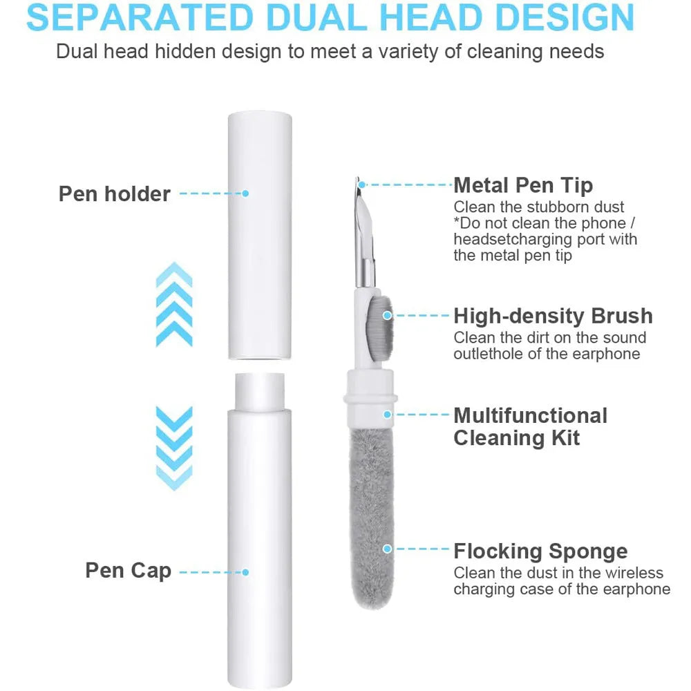 Bluetooth earbuds cleaning pen with ABS fibre flocking tip, 10.8cm long, in black colour