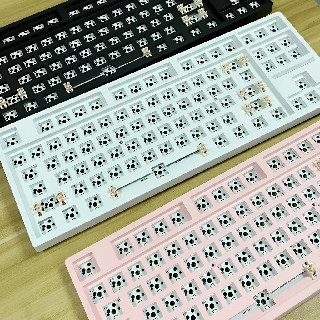 DIY mechanical keyboard kit with hot plug seats showing transparent casing and included key puller tool