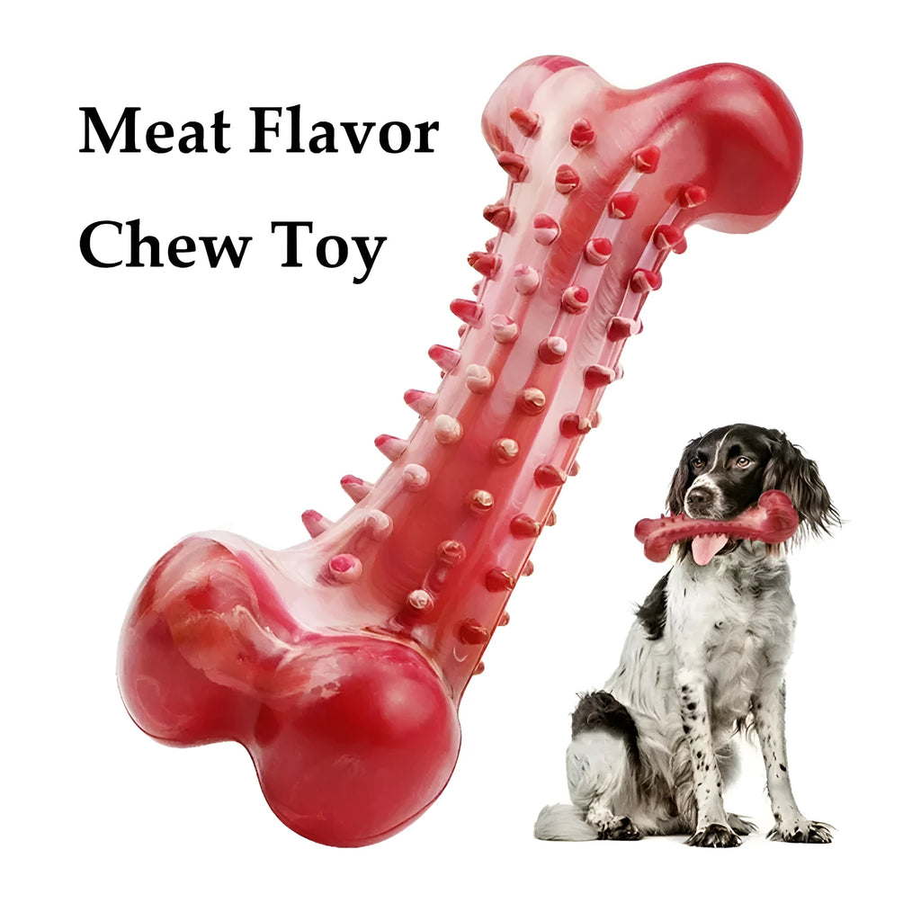 Red natural rubber chew toy for aggressive dogs, 15cm long heavy-duty durable dog chew