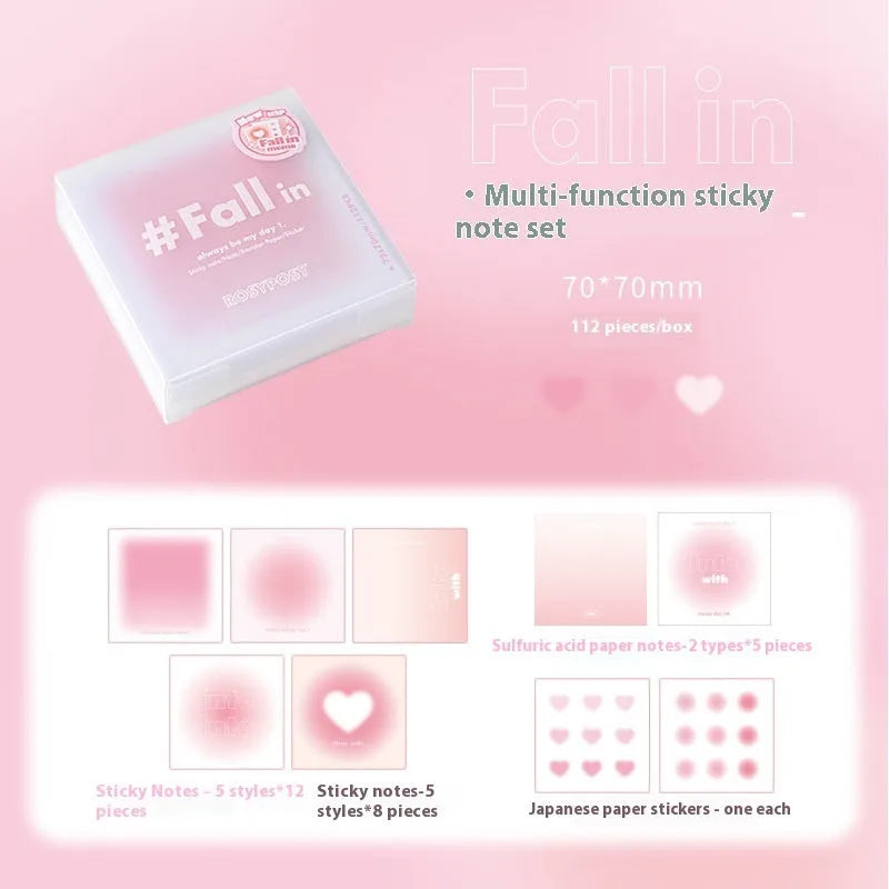 Square gradient parchment multifunctional notepad measuring 70mm with pastel cover and four paper types