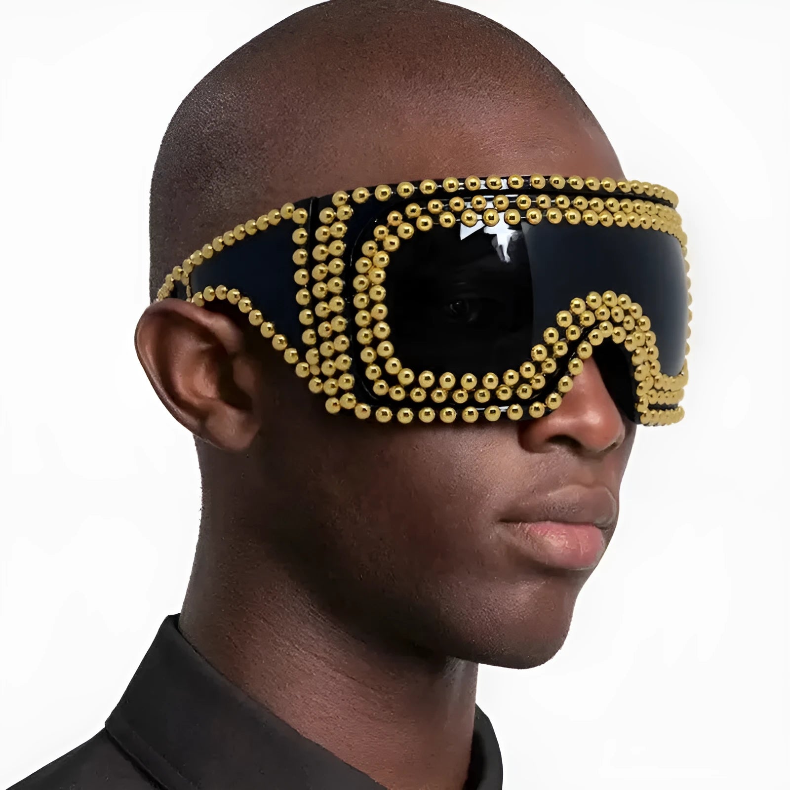 Men's punk sunglasses with large square rims in gold or silver colour.