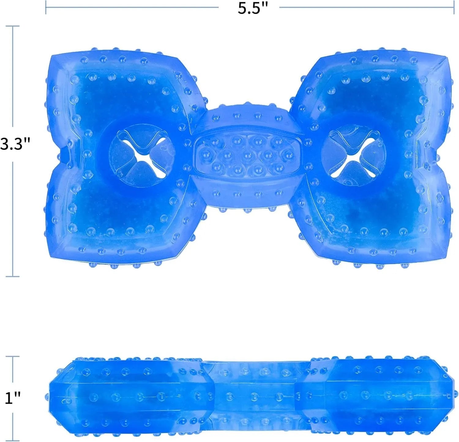 A freezable bone-shaped dog chew toy designed for cooling, teething, and dental care.