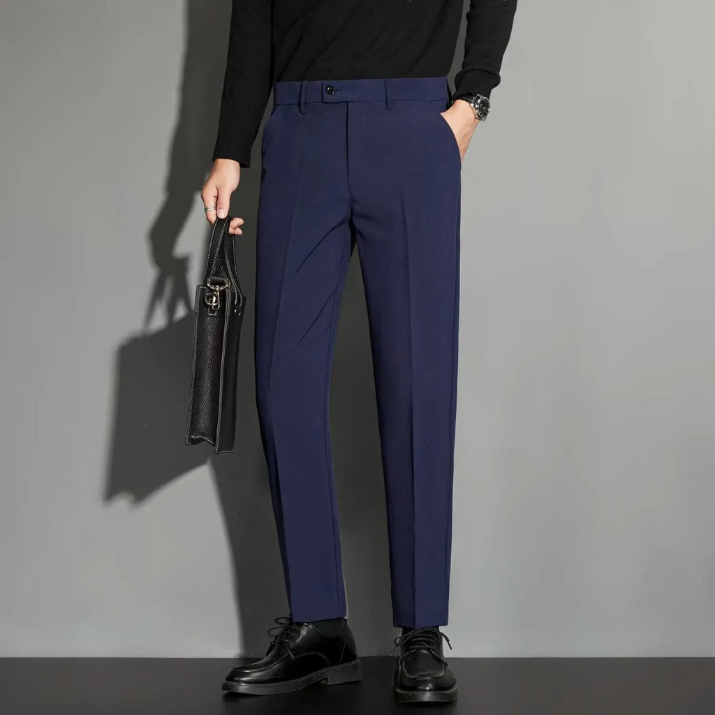 Men's straight leg suit trousers in chemical fibre blend available in multiple colours for spring wear