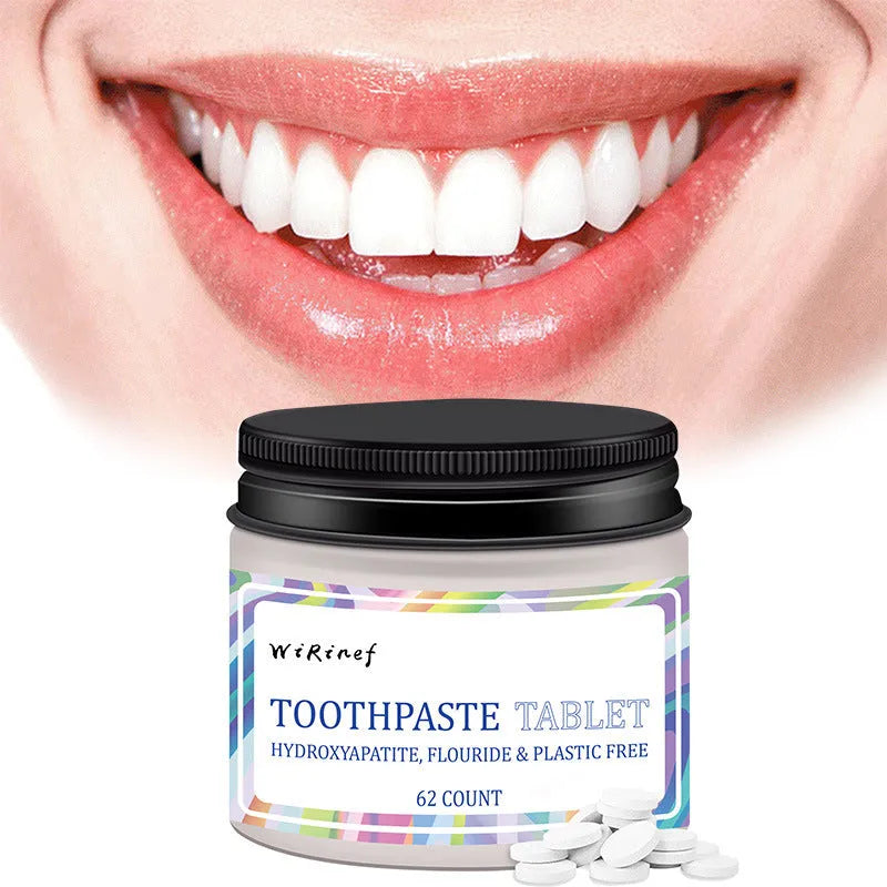 62 solid toothpaste tablets in TP19 formulation for portable oral cleaning