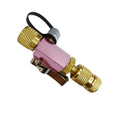 Bicycle tyre valve core removal tool set showing black and pink metal tools for 1/4-inch and 5/16-inch valves