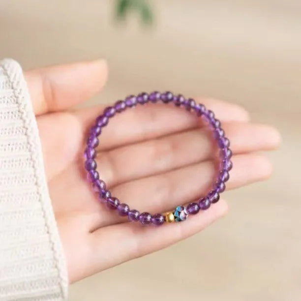 Nine purple lotus charm bracelet in Chinese student retro style with mixed materials