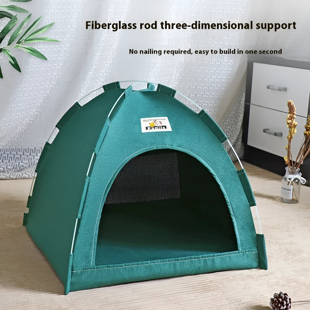 Washable grey tent-style pet bed for cats and small dogs with removable cover