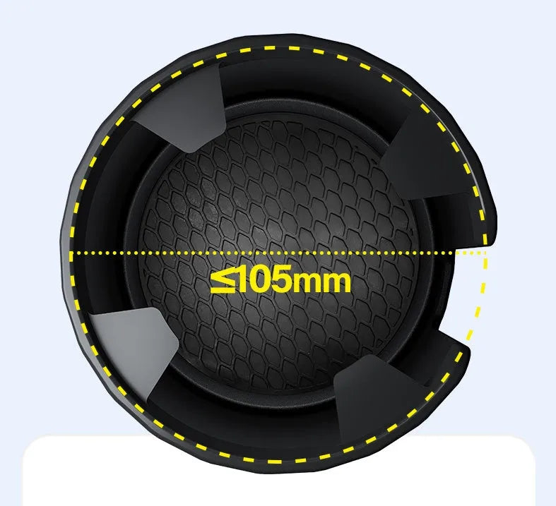 Matte black car cup holder expander with adjustable base for large drink bottles and travel cups.