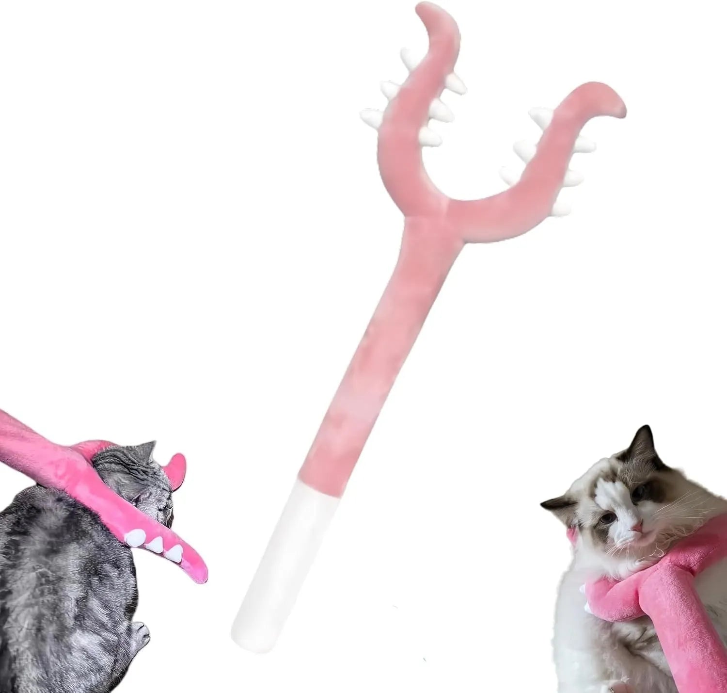 70cm long blue plush cat wand toy with soft tip for interactive play with indoor cats