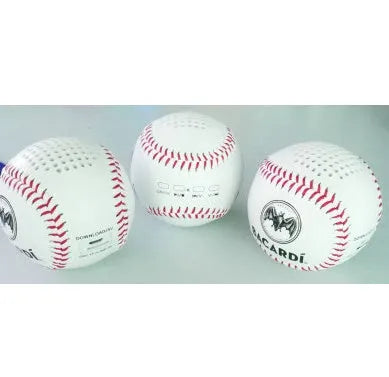 Baseball-shaped Bluetooth speaker in green, orange, or white colours with USB charging port