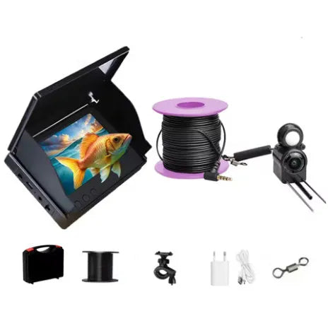 Underwater fish finder HD camera with 4.3-inch screen, 8 LED lights, and a choice of 15, 20, or 30-metre cable.