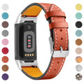 Genuine cowhide leather strap for Fitbit Charge 5 and Charge 6 smartwatches in multiple colours.