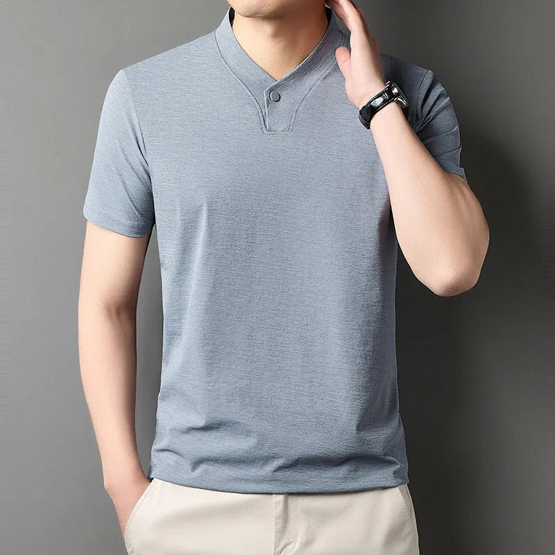 Men's short sleeve casual T-shirt with zipper detail in thin fabric, multiple colour options