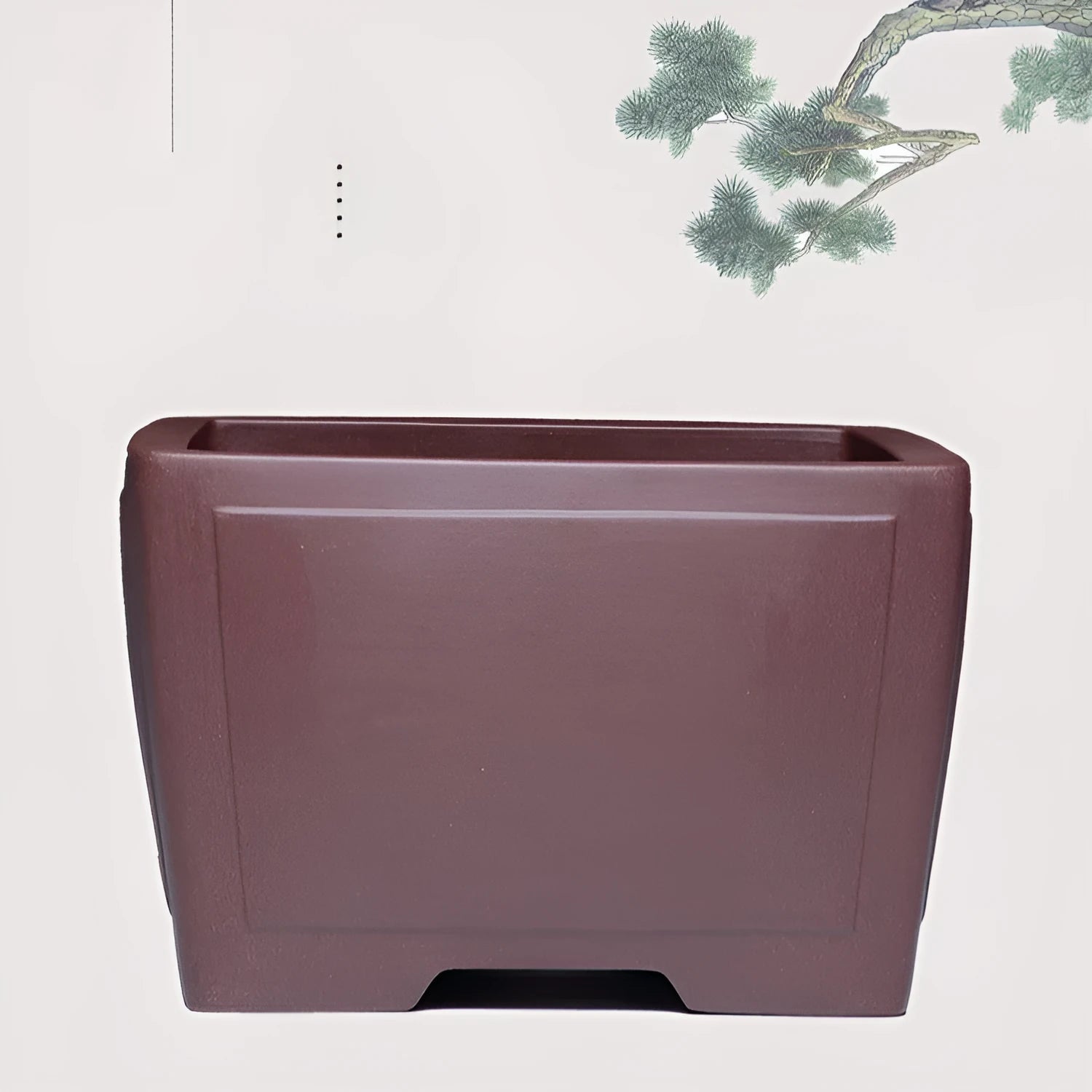 Square purple clay succulent bonsai pot in classical style on tabletop