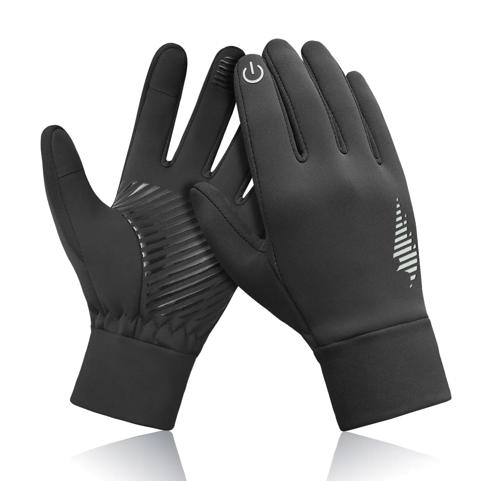 Men's fleece-lined anti-slip thick warm cycling gloves in black, fluorescent yellow, and purple on a white background