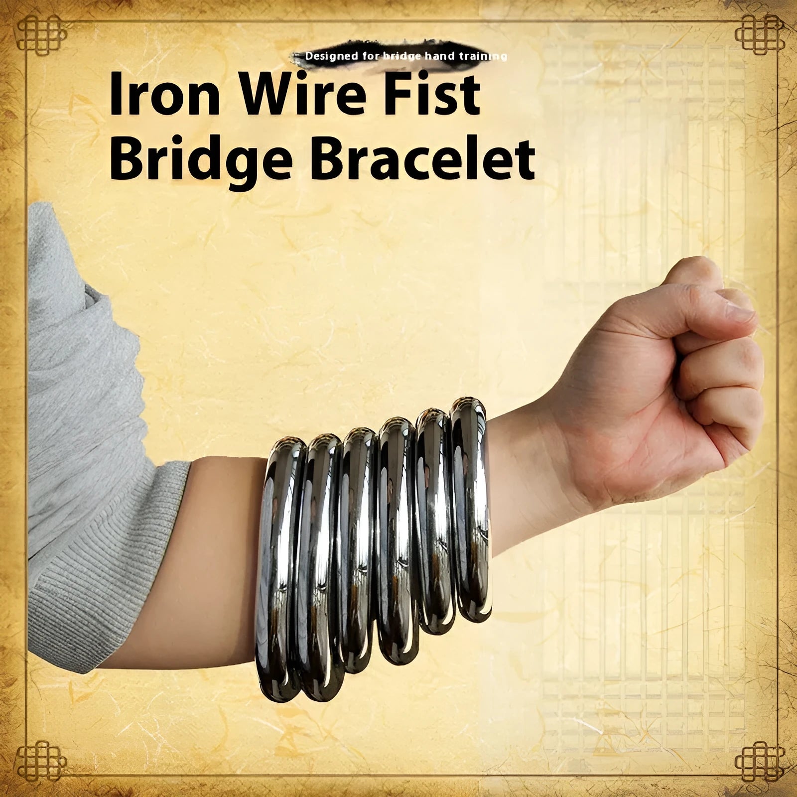 Silver electroplated carbon steel Wing Chun training ring for forearm conditioning.