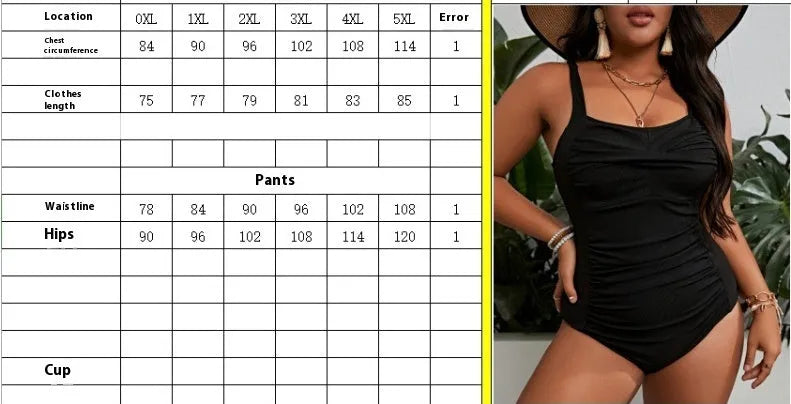 Black plus size women's one-piece sleeveless swimsuit on a hanger