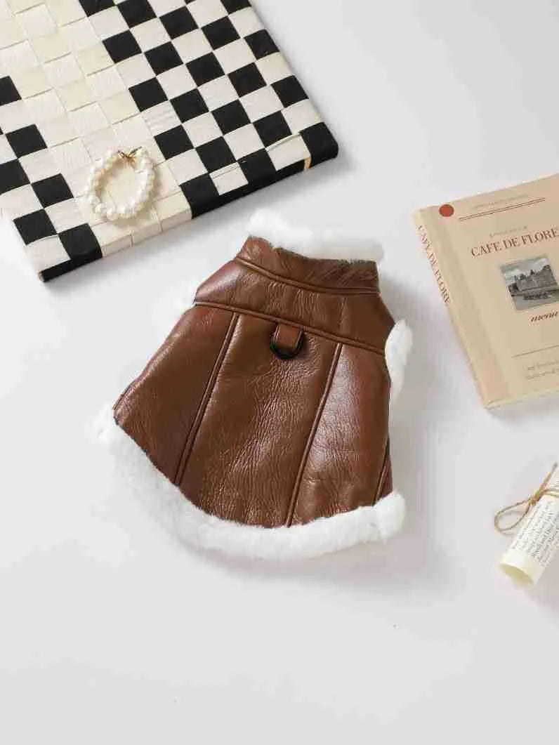 Leather dog jacket in black and brown colours with vest option, sizes XS through L