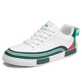 Men's beige and white-green canvas casual shoes with mesh section detail and flat round toe