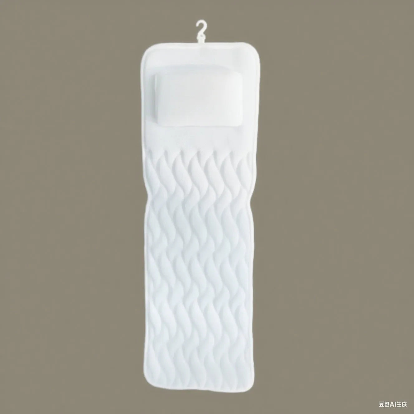 White bathtub pillow with suction cups showing 4D mesh construction and 3D permeable material