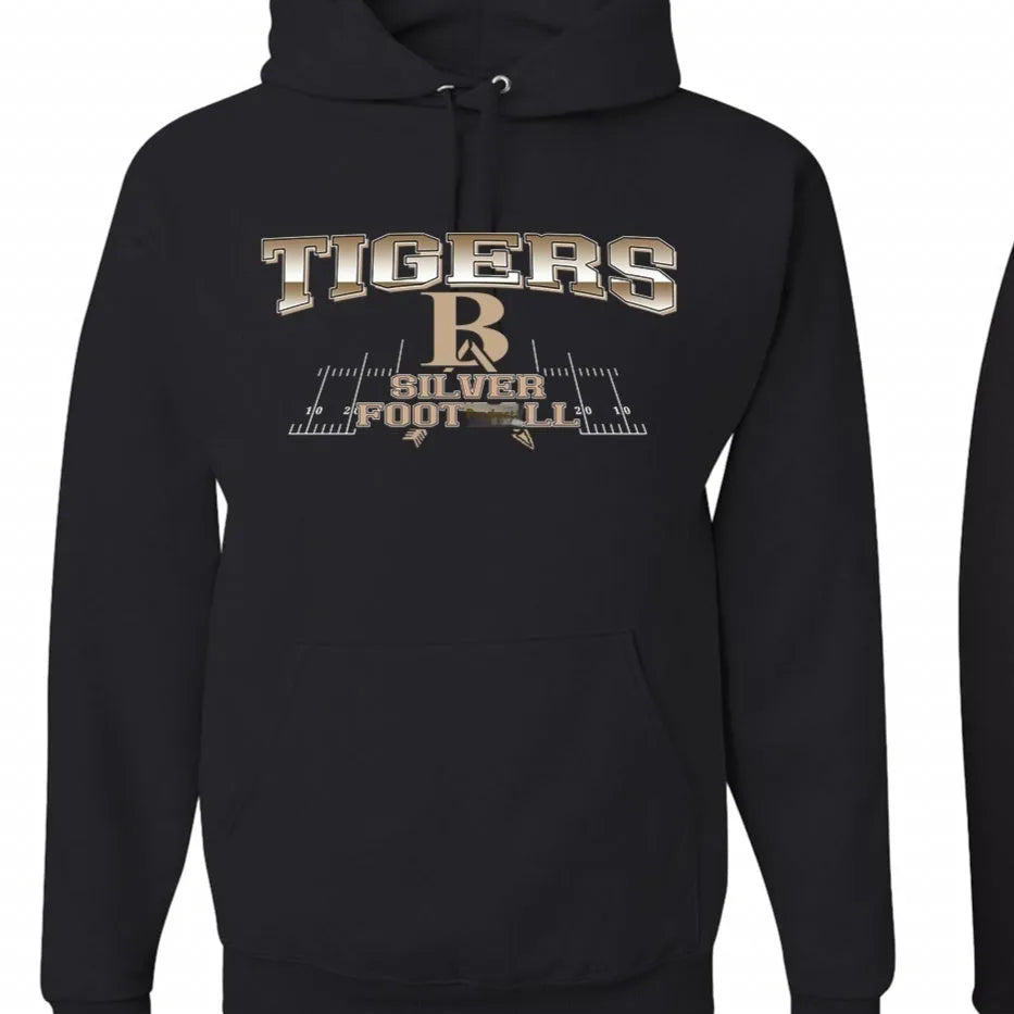 Black drop shoulder polyester hoodie with long sleeves and simple pullover design