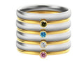 Geometric titanium steel ring with engraved detail and December birthstone colours on a white background