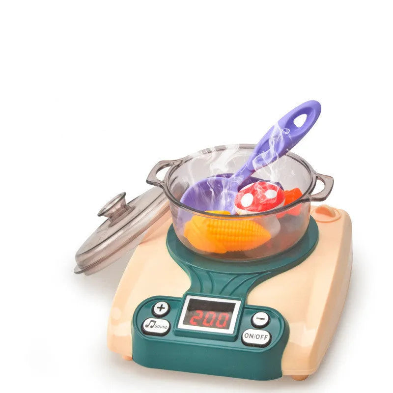 Plastic children's play kitchen toy with induction cooker simulation for infant development