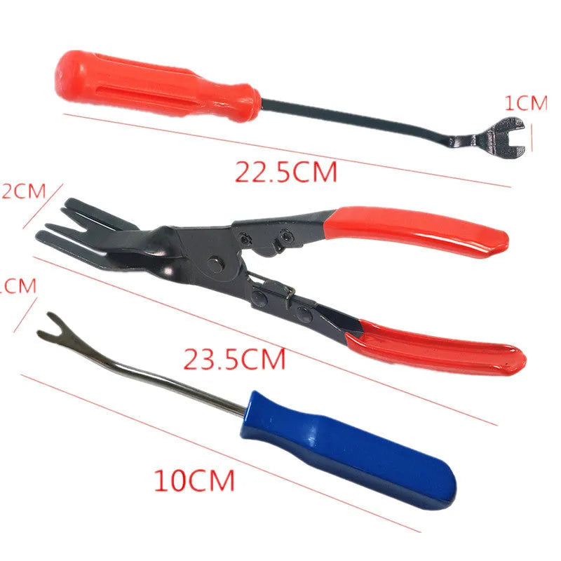 Red handle steel automotive clip driver tool with light switch pliers for General Motors door panels